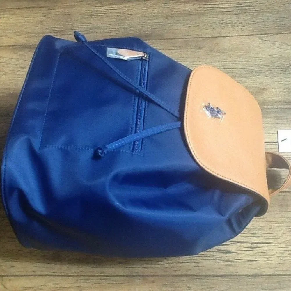 brand new U.S. Polo Assn NAVY BLUE and TAN Water-Resistant DRAWSTRING Backpack